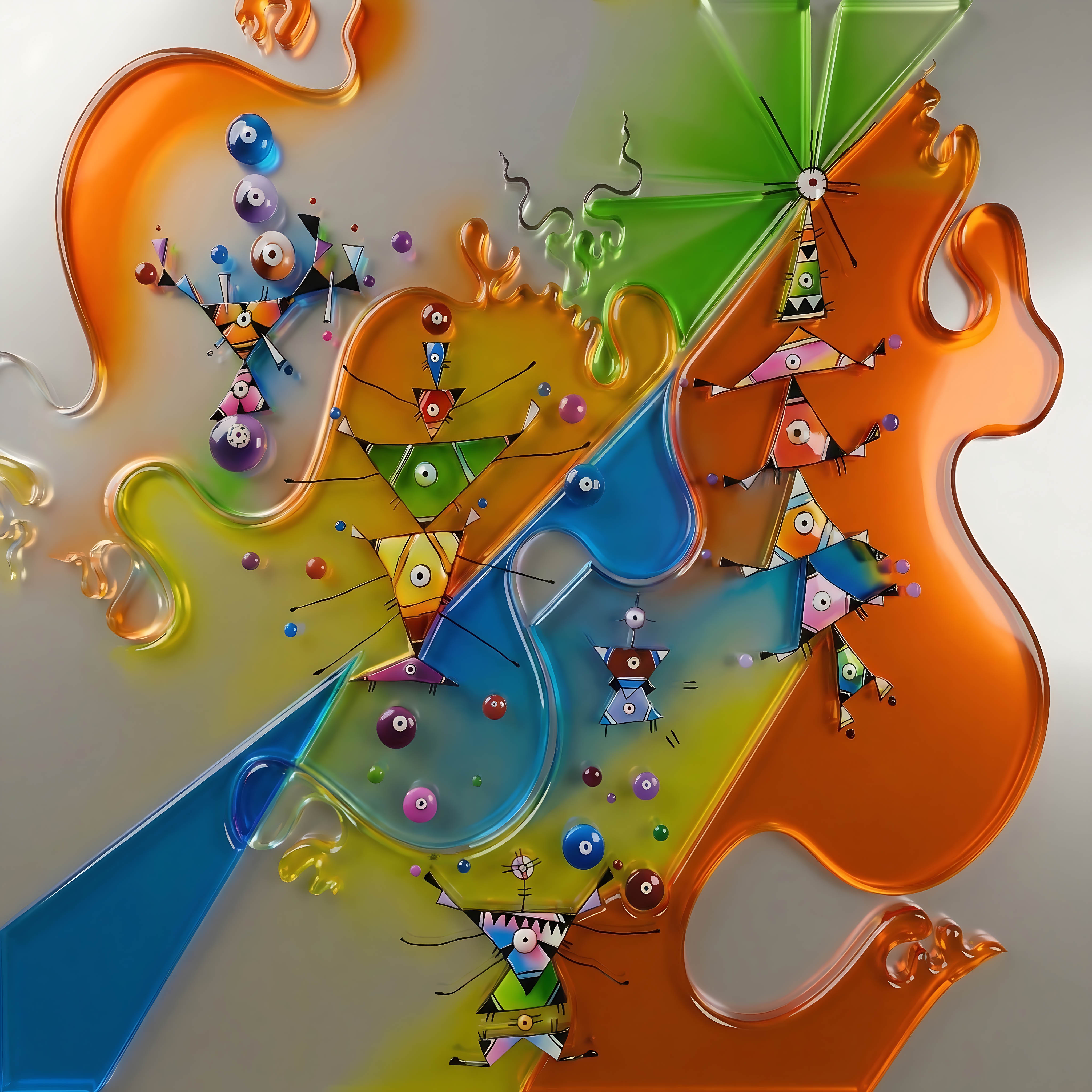 Ascending Souls design with luminous orange, green, and blue forms.